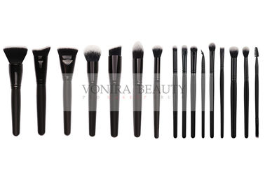 Black White Hair Tip Taklon Synthetic Hair Makeup Brushes With Glossy Black Ferrules