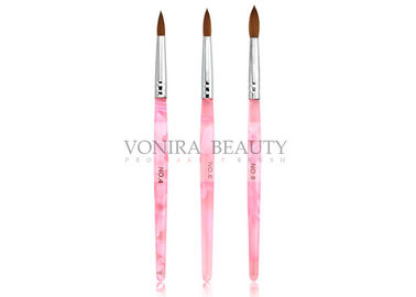 Pink Acrylic UV Gel Round Nail Art Brushes With Nature Kolinsky Hair