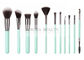 Custom 11 Pieces Synthetic Haired Taklon Makeup Brushes Kit With Mint Green Handle