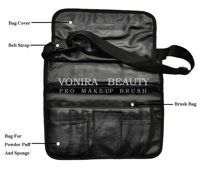 Professional PU Leather Makeup Brush Artist Waist Bag With Belt Strap