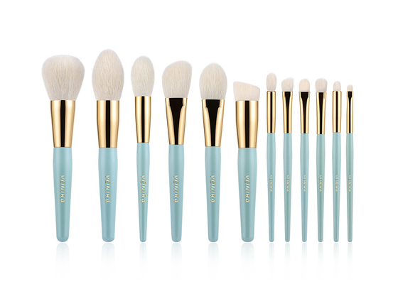 Green Gold 12 Pieces Essential Makeup Brushes Set with Custom Private Labe