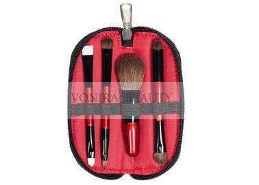 Wine Red Handle Color Mini Travel Makeup Brush Set With Synthetic Hair