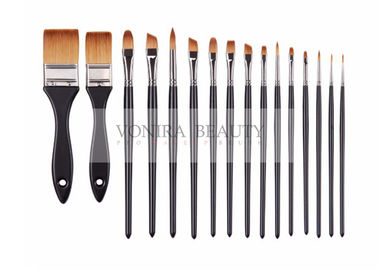 Super Fine Synthetic Hair Face Paint Brush Set Black Wooden Handle 16pcs With Pouch