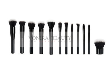 Classic Gloosy Black Flat End Shape Handle Taklon Synthetic Hair Makeup Brushes With Balck White Tip