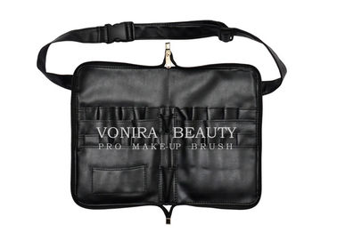 Pro Makeup Brush Bag PU Leather Portable 26 Pockets Cosmetic Brush Holder with Artist Belt Strap