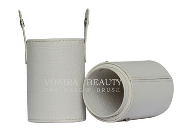 Round Makeup Brush Jar Cup Makeup Organizer Bag PU Leather Cylinder Storage
