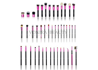 42PCs Full Line Cosmetic Makeup Brush Set With Pink Aluminum Ferrule &amp; Matte Black Wooden Handle