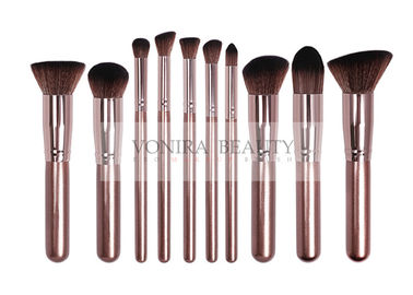 Shiny Brown Handle Face Mass Level Makeup Brushes Kit Synthetic Fiber