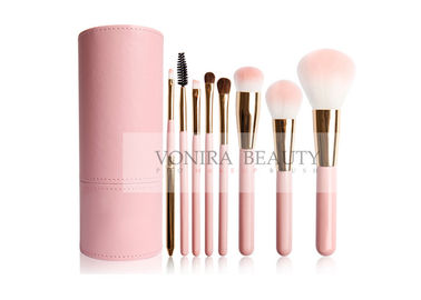 Cute Pink Vegan Synthetic Hair Makeup Brushes PU Leather Holder Customized　
