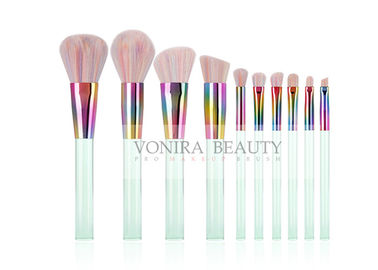 Fashion Shiny Rainbow Vegan Free Synthetic Makeup Brush Set White and Pink