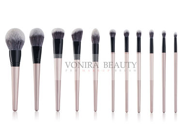 Vegan Taklon Hair 11 Pieces Synthetic Makeup Brushes With Golden Wood Handle