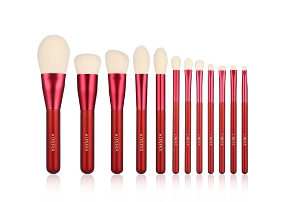 Synthetic 12PCS Red Makeup Brush Set Powder Foundation Highlight Blending Brush