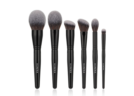 Face Makeup Brushes Set Collection With Black Copper Ferrule Birch Wooden Handles