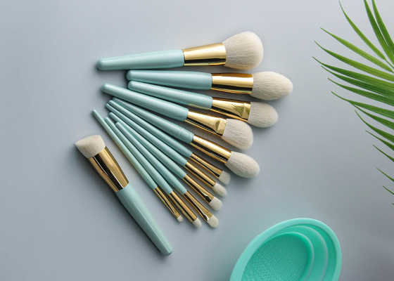 Green Gold 12 Pieces Essential Makeup Brushes Set with Custom Private Labe