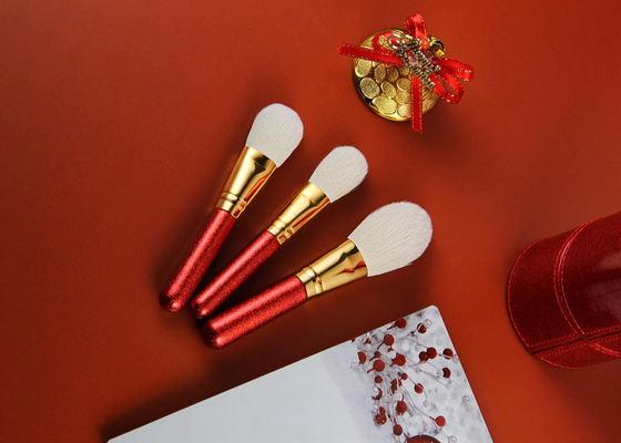 Vonira Professional Christmas Makeup Brushes Set 7pcs Glitter Cosmetic Brush Tool Kit for Girls Birthday Gift Red Color