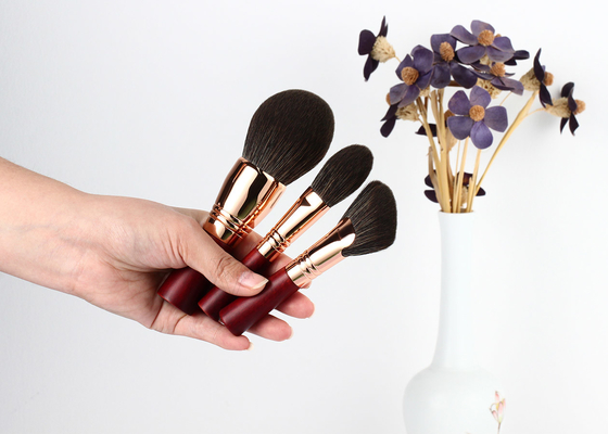 Vonira Beauty Red Rosy Color Essential Travel Brush Set 100%  Vegan Cruelty Free 8 Piece Mini Face Eye Makeup Brush Kit