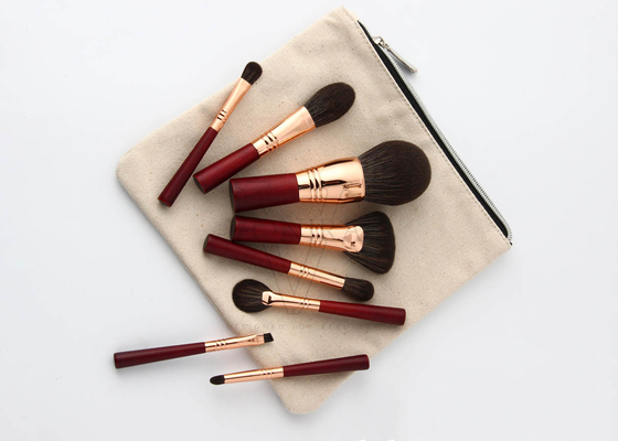 Vonira Beauty Red Rosy Color Essential Travel Brush Set 100%  Vegan Cruelty Free 8 Piece Mini Face Eye Makeup Brush Kit