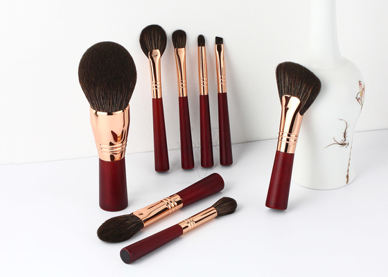 Vonira Beauty Red Rosy Color Essential Travel Brush Set 100%  Vegan Cruelty Free 8 Piece Mini Face Eye Makeup Brush Kit