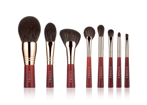 Vonira Beauty Red Rosy Color Essential Travel Brush Set 100%  Vegan Cruelty Free 8 Piece Mini Face Eye Makeup Brush Kit