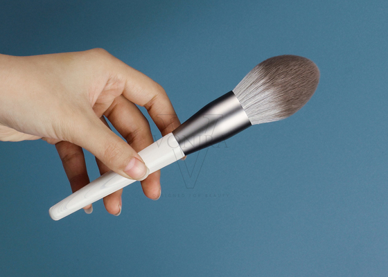 Vonira New Arrival Biodegradable Corn fiber Makeup Powder Brush With Grey Aluminum Ferrule Eco Freindly Wooden Handle
