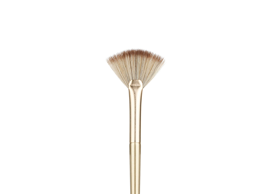 Vonira Beauty Studio Makeup Cosmetic Highlighter Fan Brush With Golden Aluminum Ferrule Birch Wooden Handle