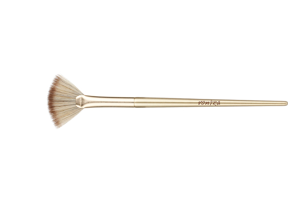 Vonira Beauty Studio Makeup Cosmetic Highlighter Fan Brush With Golden Aluminum Ferrule Birch Wooden Handle