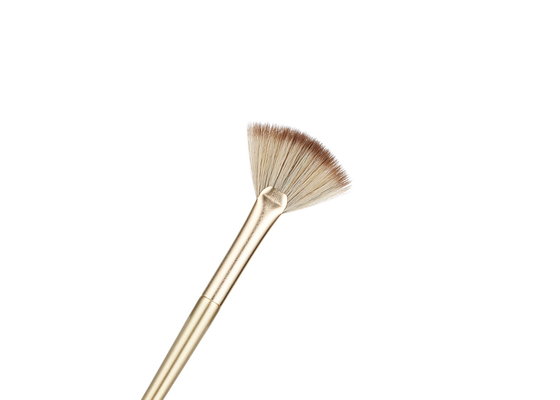 Vonira Beauty Studio Makeup Cosmetic Highlighter Fan Brush With Golden Aluminum Ferrule Birch Wooden Handle