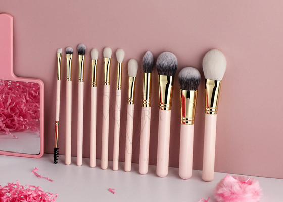 Vonira Brand New Basic 11 Pieces Makeup Brushes Collection Set de Brochas de Maquillaje Profesional Pink Gold Nude Color