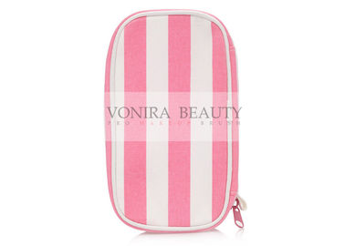 Synthetic Fiber Makeup Brush Gift Set Pink Stripe Zipper Case