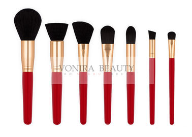 Beautiful Red Vegan Synthetic Hair Makeup Brushes With Gold Ferrules