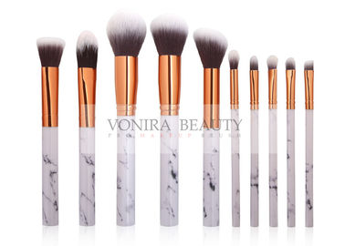 10 PCS Beautiful Marble Makeup Brush Kit With Rose Gold Ferrule