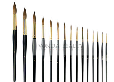 Fabulous Nature Pure Kolinsky Round Nail Art Brushes With Gold Ferrule And Black Handle 15 PCS