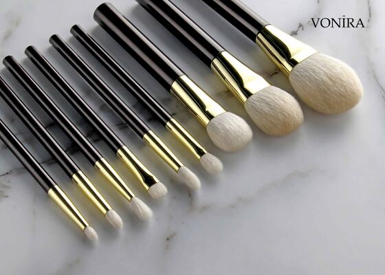 Vonira Custom Wholesale Natural White Goat Hair Flat Dark Brown Handle Makeup Cheek Blusher Brush