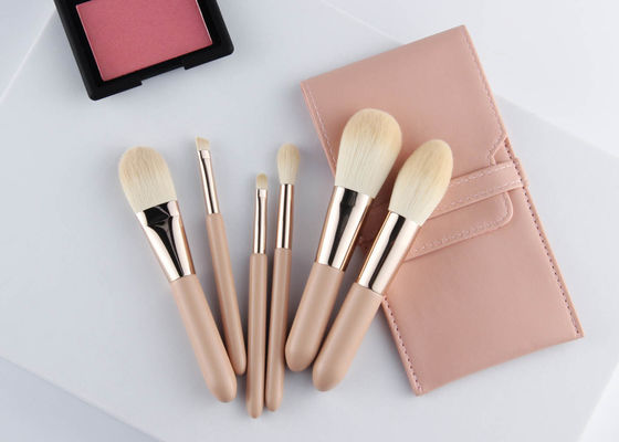 Nude Pink 6Pcs Mini Makeup Brush Set Non Allergenic With PU Carrying Bag