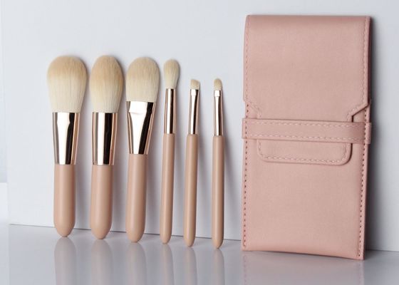 Nude Pink 6Pcs Mini Makeup Brush Set Non Allergenic With PU Carrying Bag