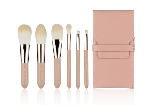 Nude Pink 6Pcs Mini Makeup Brush Set Non Allergenic With PU Carrying Bag