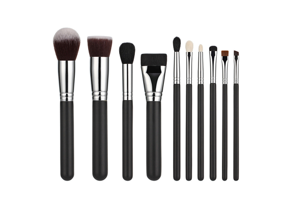 10 Pieces Basic Natural Synthetic Hair Makeup Brushes Set Collection With Wood Handle