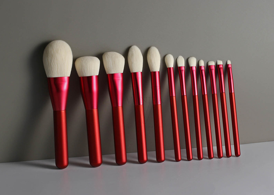 Synthetic 12PCS Red Makeup Brush Set Powder Foundation Highlight Blending Brush