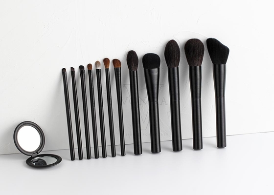 Natural Vegan Hair Makeup Brush Set 12pcs With Black Wire Drawing Metal Handle