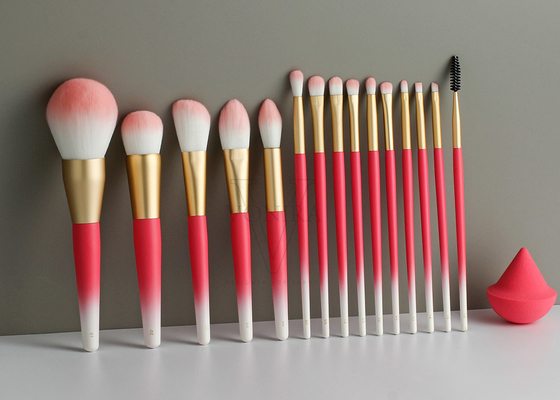 Vonira 15 Pieces Makeup Brushes Set Gold Ferrule Gradient White Pink Color