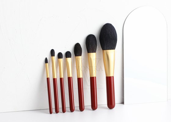 Vonira Essential 7pcs Makeup Brushes Set With Natural Goat Hair Gold Ferrule