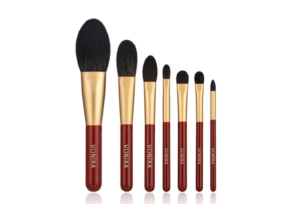 Vonira Essential 7pcs Makeup Brushes Set With Natural Goat Hair Gold Ferrule