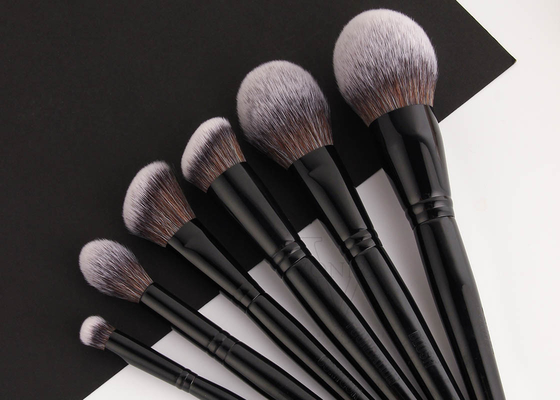 Face Makeup Brushes Set Collection With Black Copper Ferrule Birch Wooden Handles