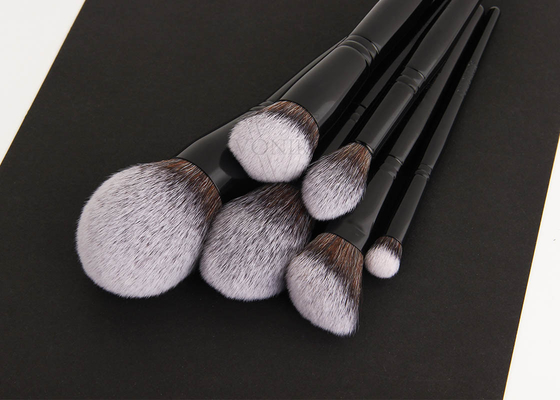Face Makeup Brushes Set Collection With Black Copper Ferrule Birch Wooden Handles