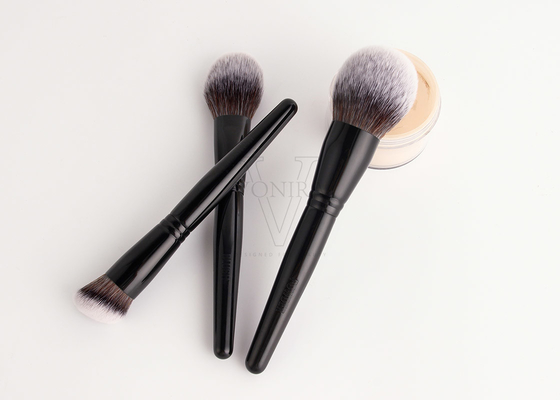 Face Makeup Brushes Set Collection With Black Copper Ferrule Birch Wooden Handles