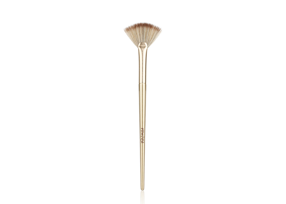 Vonira Beauty Studio Makeup Cosmetic Highlighter Fan Brush With Golden Aluminum Ferrule Birch Wooden Handle