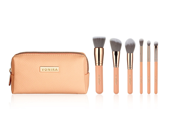 Vonira Fashion Mini Travel Makeup Brush Set Rosy Pink Color With Zipper Case